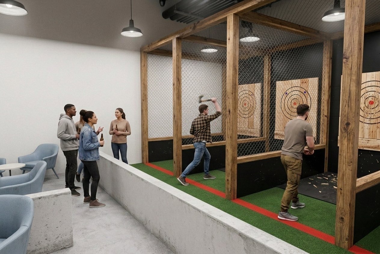 Rendering of the axe throwing lanes inside The Core
