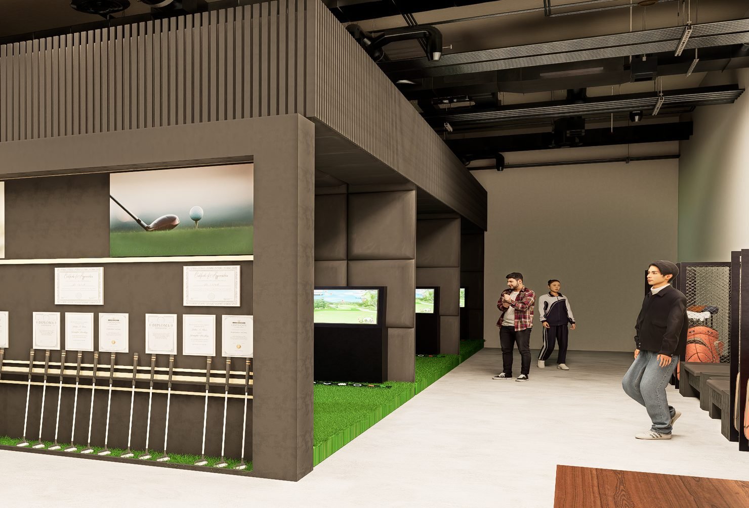Rendering of the sim golf studio inside The Core