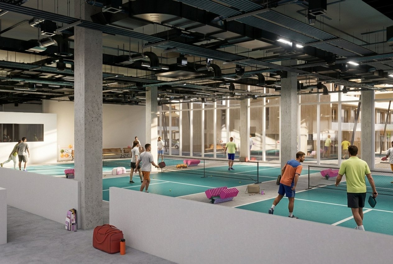 Rendering of the pickleball courts inside The Core